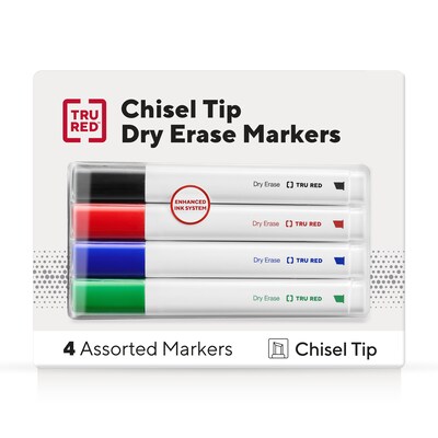 TRU RED™ Tank Dry Erase Markers, Chisel Tip, Assorted, 4/Pack (TR61456/TR54561)