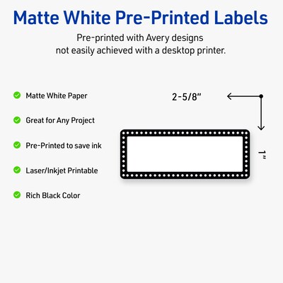 Avery Laser/Inkjet Rectangle Multipurpose Labels, 1 x 2-5/8, White, 160/Pack (S00D24)