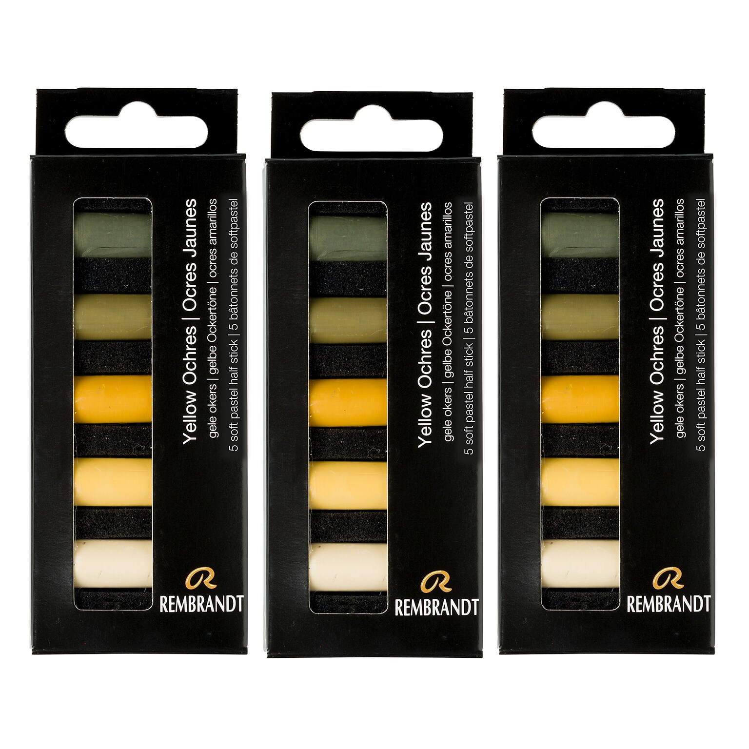 Rembrandt Soft Pastels Micro Sets, Yellow Ochres, 5/Set, 3 Sets/Bundle (RBX31820511-3)