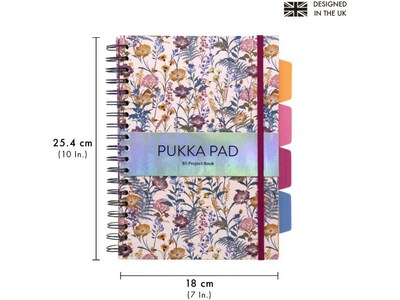 Pukka Pad Bloom 5-Subject Subject Notebooks, 6.9" x 9.8", College Ruled, 100 Sheets, Assorted Colors, 3/Pack (9494-BLM(ASST))