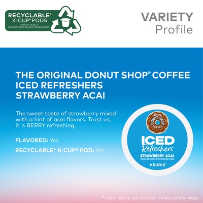 The Original Donut Shop Iced Refreshers Strawberry Acai, Keurig® K-Cup® Pods, 80/Carton (5000379382CT)