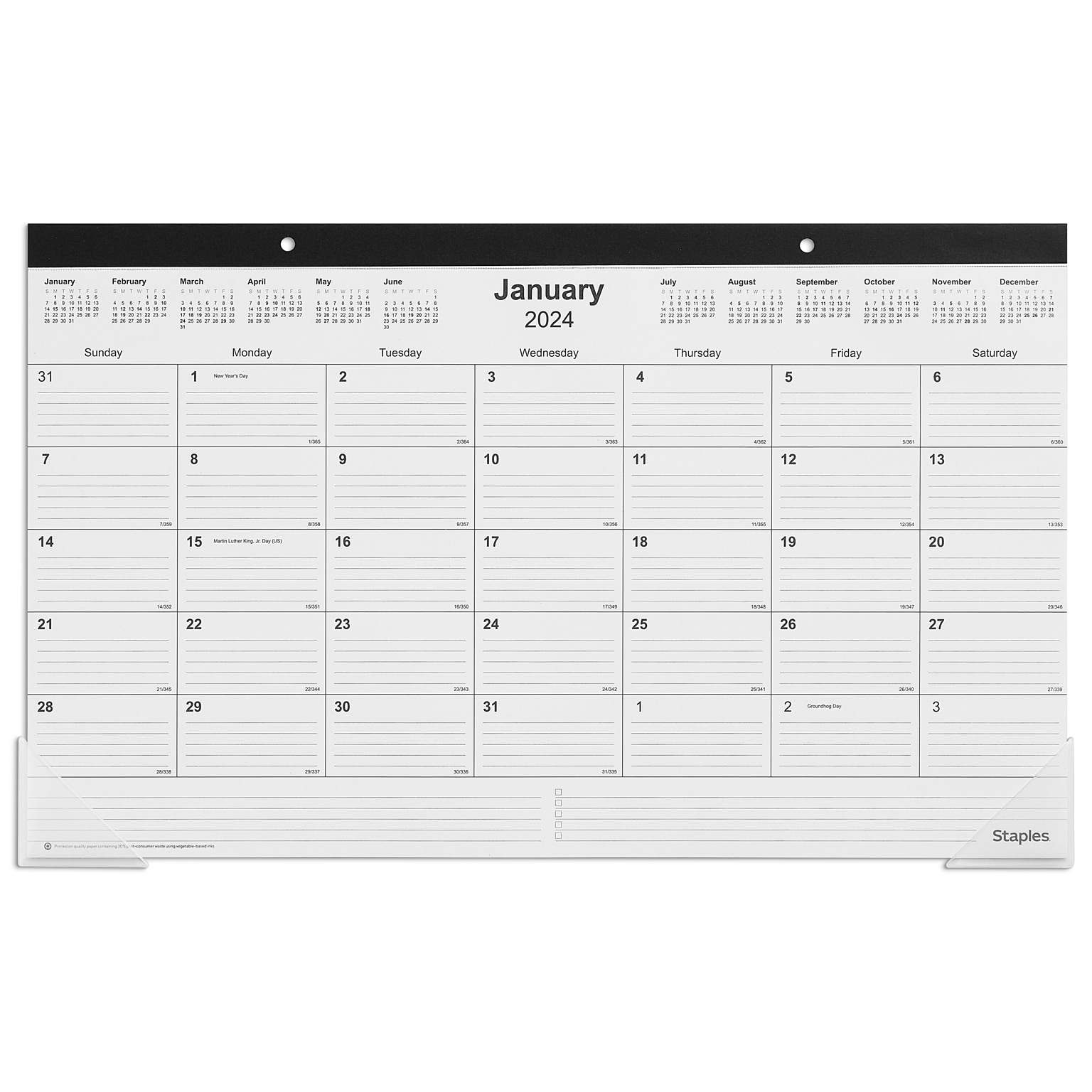 2025 Staples 18 x 11 Desk Pad Calendar, Black (ST17392-25)