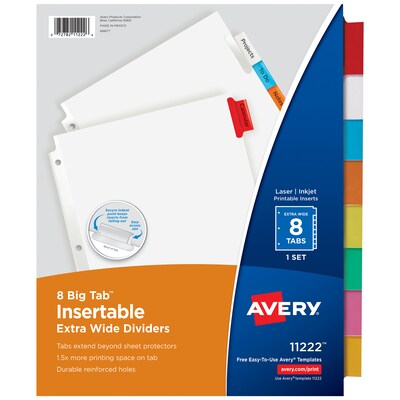 Avery Big Tab Insertable Paper Dividers, 8 Tabs, White (11222)