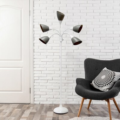 Simple Designs 67" White Metal Medusa Floor Lamp with 5 Adjustable Gray Cone Shades (LF2006-GOW)