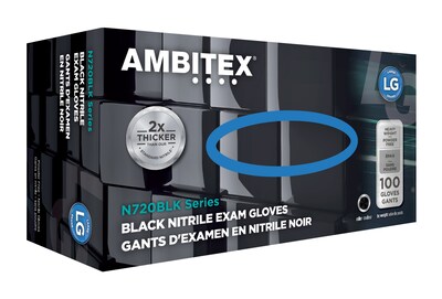 Ambitex N720BLK Series Powder Free Blk Nitrile Gloves, Lrg, 100/Pk, 10 Pks/CT (NLG720BLK)