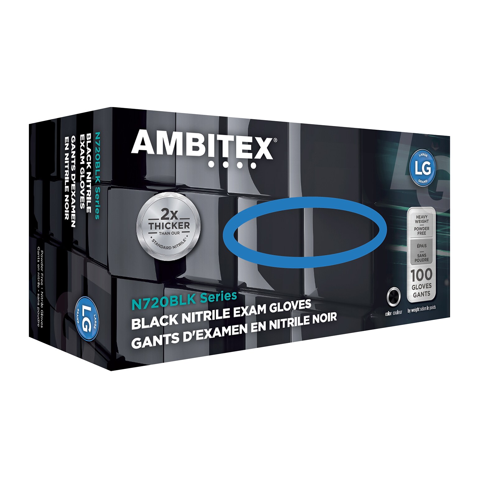 Ambitex N720BLK Series Powder Free Blk Nitrile Gloves, Lrg, 100/Pk, 10 Pks/CT (NLG720BLK)