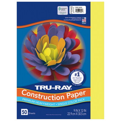Tru-Ray 9 x 12 Construction Paper, Lively Lemon, 50 Sheets/Pack, 6 Packs/Bundle (PAC103402)