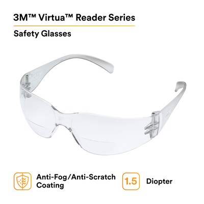 3M Virtua Anti-Fog +1.50 Safety Glasses, Clear Lens, 20/Carton (11513-00000-20)
