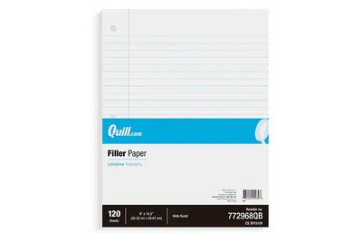 Quill Brand® Wide Ruled Filler Paper, 8 x 10.5, White, 120 Sheets/Pack (TR37426)