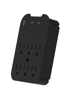 LAX 6-Outlet Surge Protector with 2 USB Ports, Black