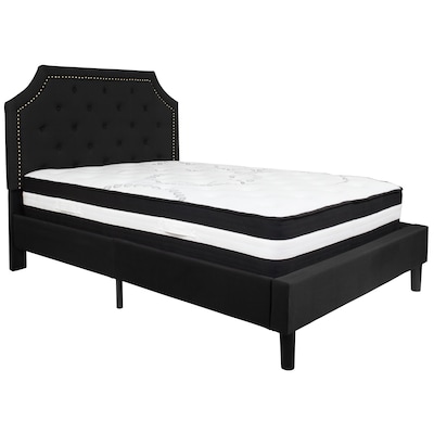 Flash Furniture Brighton Tufted Upholstered Platform Bed in Black Fabric with Pocket Spring Mattress