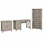 Bush Furniture Key West 54"W Single Pedestal Desk with Lateral File and 5 Shelf Bookcase, Washed Gray (KWS009WG)