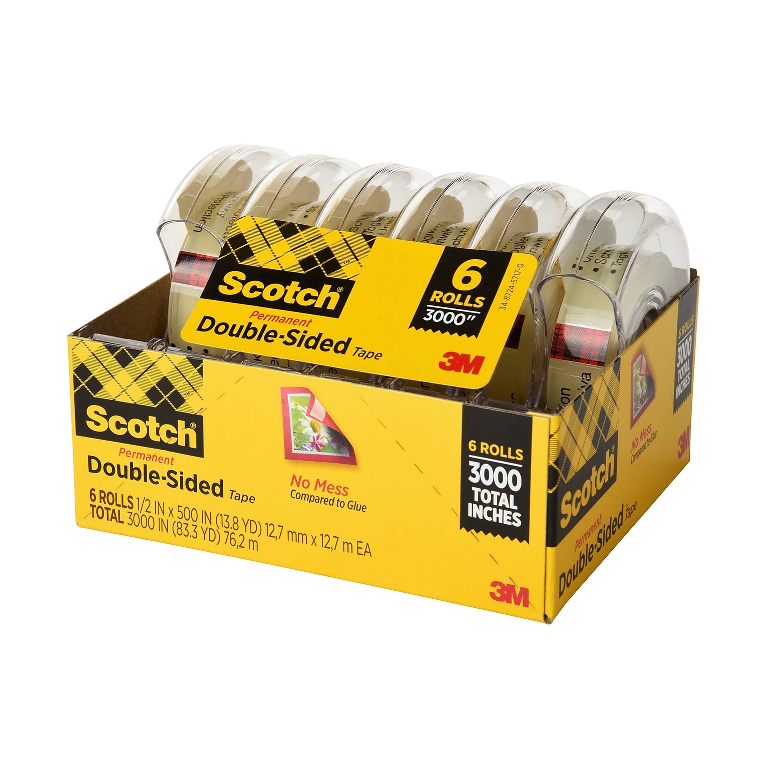 Scotch Permanent Double Sided Tape With Dispensers, 0.5 x 13.9 yds., Clear, 6/Pack (6137H-2PC-MP)