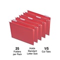 Staples® Hanging File Folders, 1/5-Cut Tab, Letter Size, Red, 25/Box (ST163535-CC)