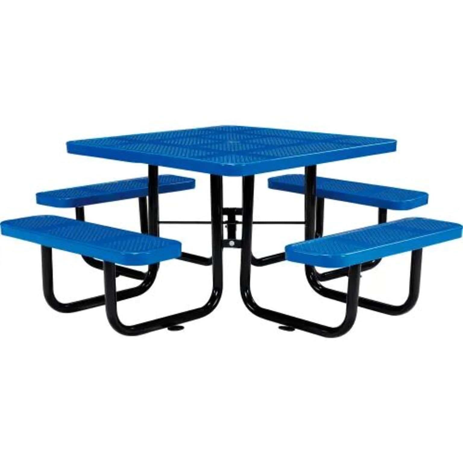 Global Industrial 46 Square Outdoor Steel Picnic Table, Perforated Metal, Blue (694551BL)