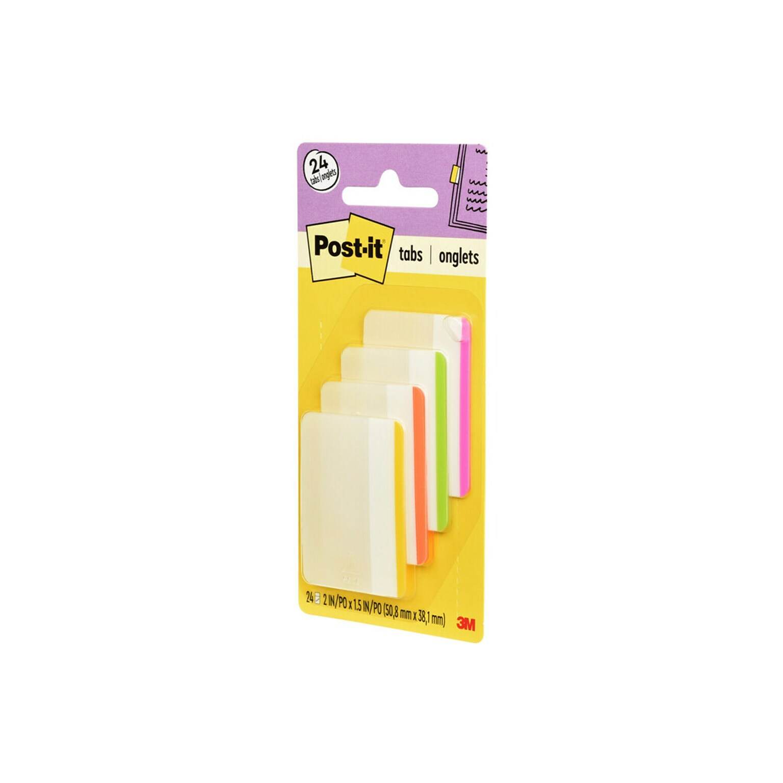 Post-it® Durable Filing Tabs, 2 Wide, 4 Assorted Colors, 24 Tabs/Pack (686F1BB)
