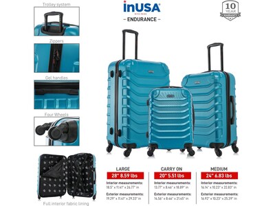 InUSA Endurance 3-Piece Hardside Spinner Luggage Set, Teal (IUENDSML-TEA)