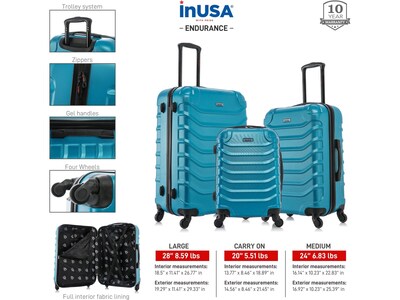 InUSA Endurance 3-Piece Hardside Spinner Luggage Set, TSA Checkpoint Friendly, Teal (IUENDSML-TEA)