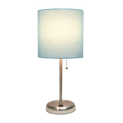 Creekwood Home Oslo 19.5 LED Table Lamp with USB Port, Brushed Steel/Aqua Shade (CWT-2012-AU)