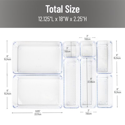 Mind Reader Stackable Plastic Desk Tray Set, Clear, 8 Pieces (DRORG8-CLR)