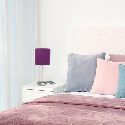 Creekwood Home Oslo 19.5" LED Table Lamp with USB Port, Brushed Steel/Purple Shade (CWT-2012-PR)