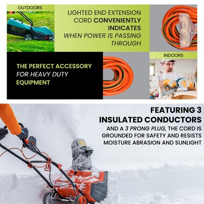 GoGreen Power 25' Indoor/Outdoor Extension Cord, 3-Outlet, 14 AWG, Orange (GG-15125)