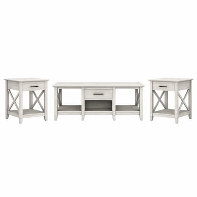 Bush Furniture Key West 47 x 24 Coffee Table with 2 End Tables, Linen White Oak (KWS023LW)