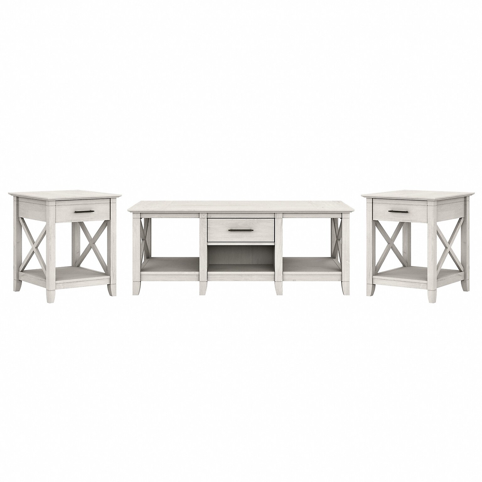 Bush Furniture Key West 47 x 24 Coffee Table with 2 End Tables, Linen White Oak (KWS023LW)