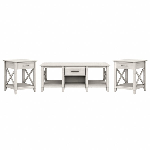 Bush Furniture Key West 47 x 24 Coffee Table with 2 End Tables, Linen White Oak (KWS023LW)