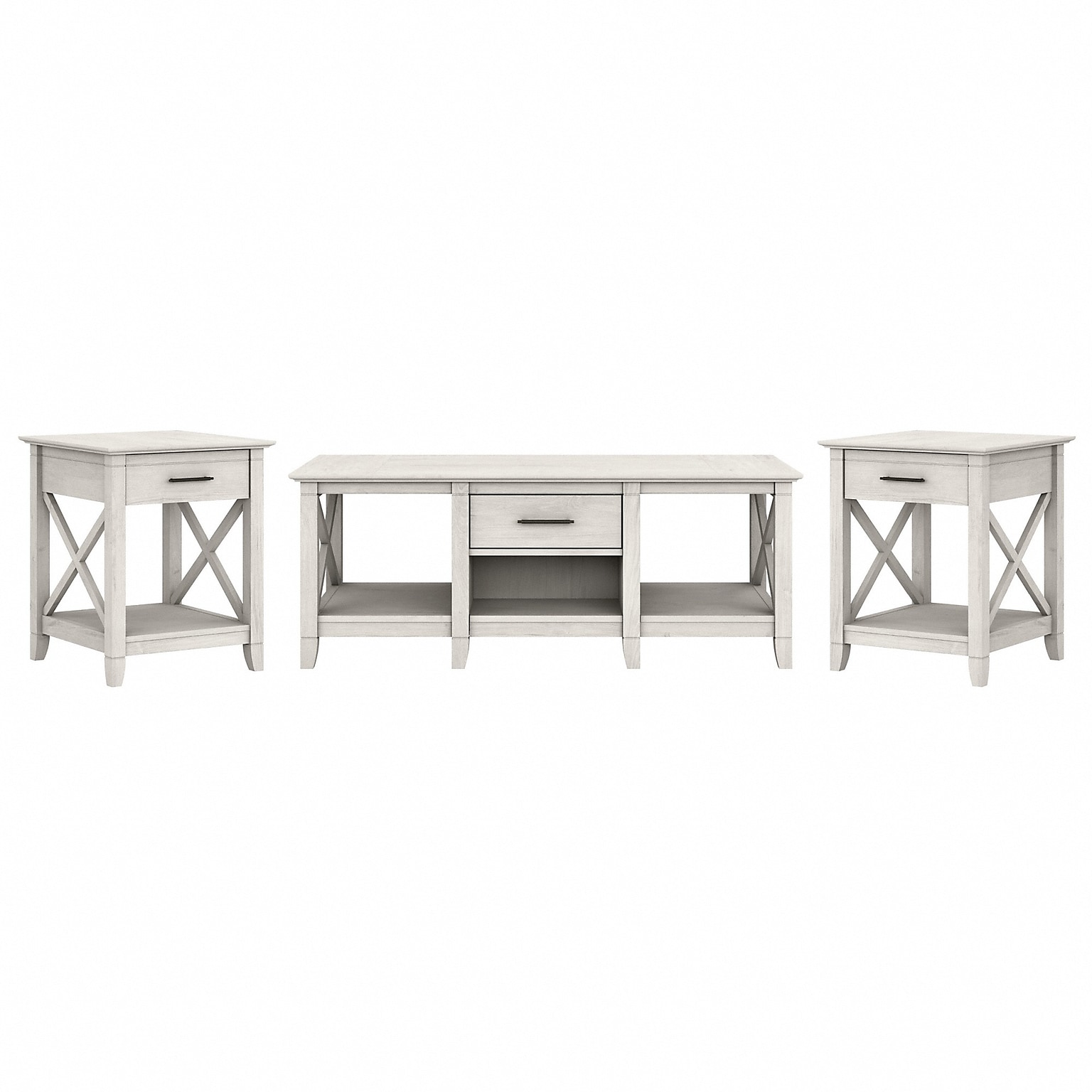 Bush Furniture Key West 47 x 24 Coffee Table with 2 End Tables, Linen White Oak (KWS023LW)