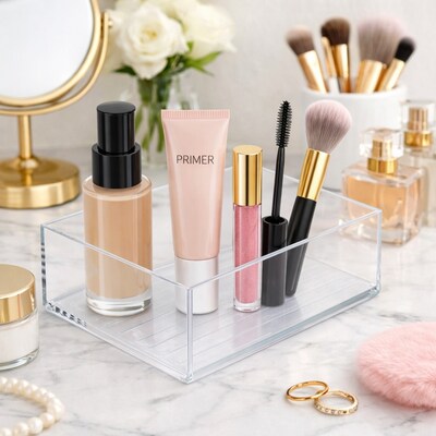 Azar Medium Stackable Plastic Storage Bin, 2.5" x 6.5"x 4.25", Clear, 4/Pack (556733-4PK)