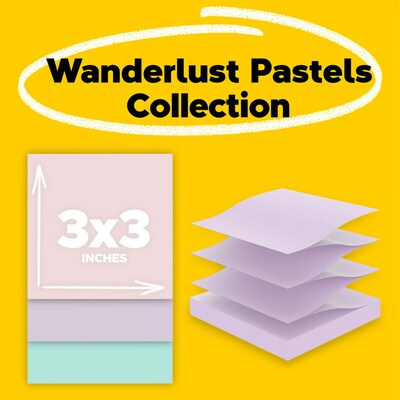 Post-it Wanderlust Pastels Recycled Pop-up Super Sticky Notes, 3 x 3, 70 Sheets/Pad, 6 Pads/Pack (