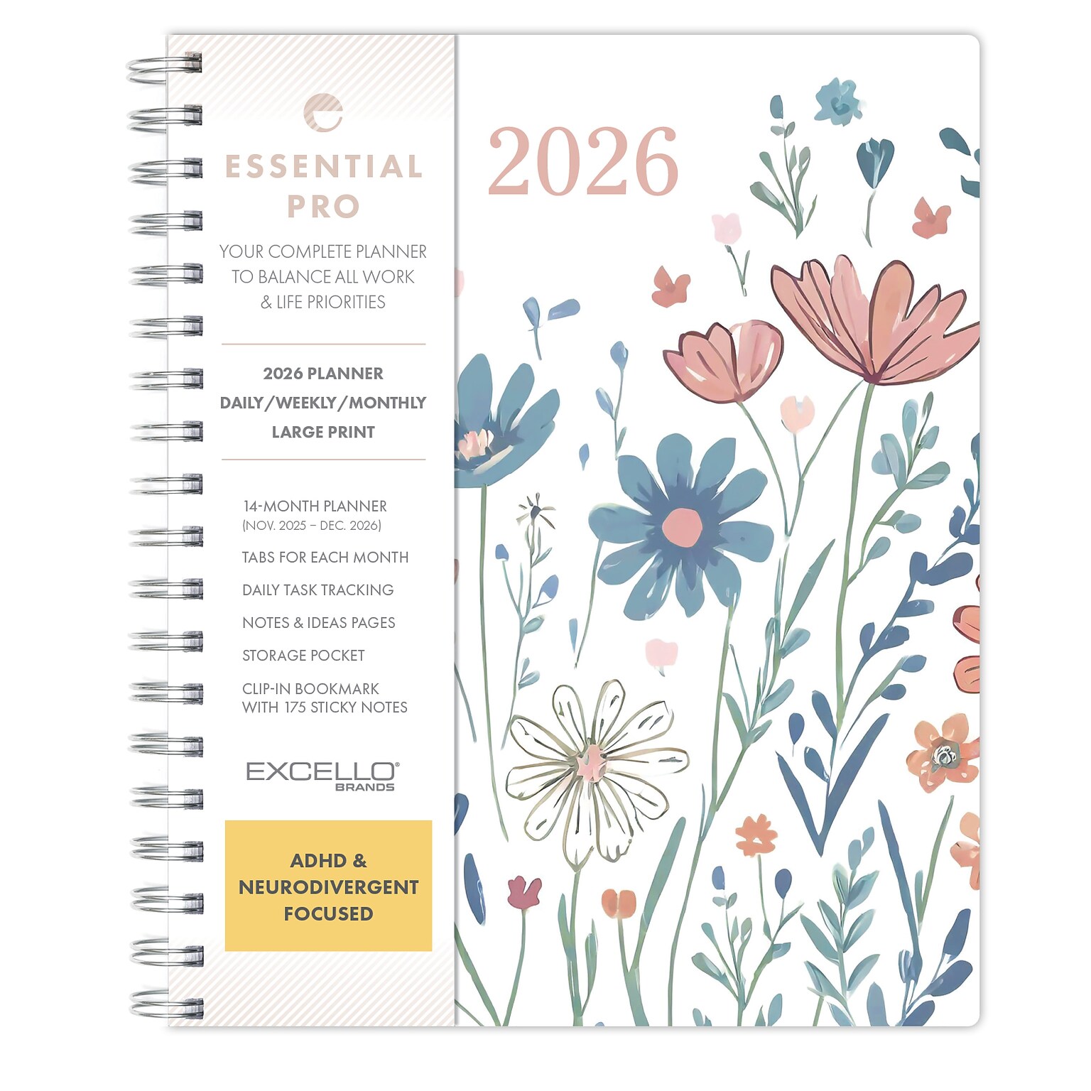 2026 Global Printed Products 7 x 9 Weekly & Monthly Planner, Paperboard Cover, Colorful Botanicals (ESPROCY267930)