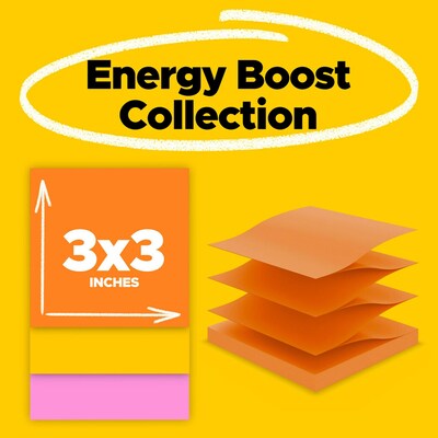 Post-it Super Sticky Pop-up Notes, 3" x 3", Energy Boost Collection, 90 Sheet/Pad, 18 Pads/Pack (R33018SSAUCP)