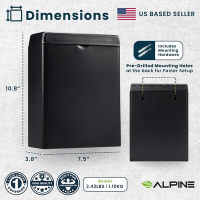 Alpine Industries Stainless Steel Sanitary Napkin Disposal Receptacle, 10" x 3.74", Black (451-SSB-MK)