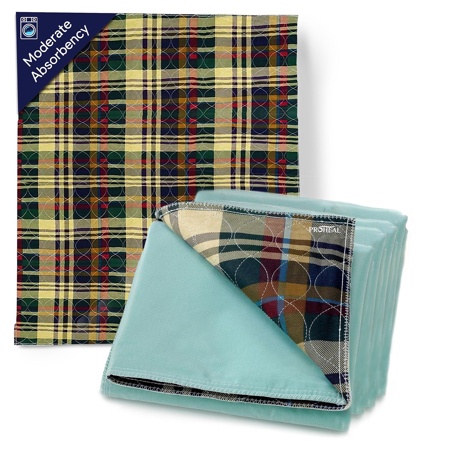 ProHeal Tartan Print Softnit Reusable Incontinence Underpads, Waterproof, Moderately Absorbent, 34 x 36, 12/Pack (PH-16705C)