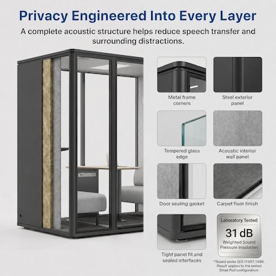 Uncaged Ergonomics Modular Acoustic Office Pod with Ventilation, Lighting and Power, Large, Black (POD-L-Black)