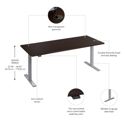 Bush Business Furniture Move 60 Series 72"W Electric Height Adjustable Standing Desk, Mocha Cherry (M6S7230MRSK)