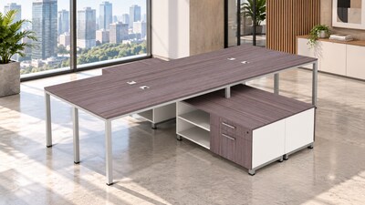 Boss Office Products Simple System 60"W Desk with Storage Cabinet, Driftwood, 4/Set (SGSD017-101)