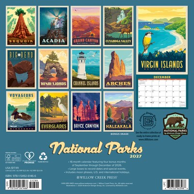 2027 Willow Creek National Parks 12 x 12 Monthly Wall Calendar, Assorted Colors (61466)