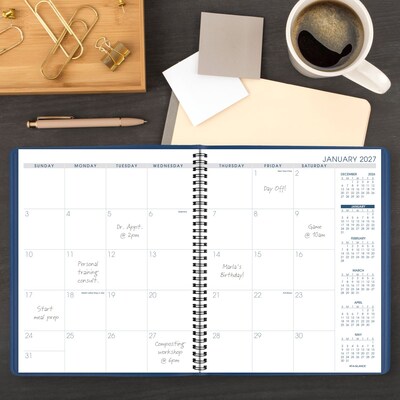 2027-2028 AT-A-GLANCE 9" x 11" Monthly Planner, Faux Leather Cover, Blue (70-250-20-27)