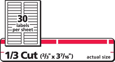 Avery TrueBlock Laser/Inkjet File Folder Labels, 2/3" x 3 7/16", Red, 1500 Labels Per Pack (5066)