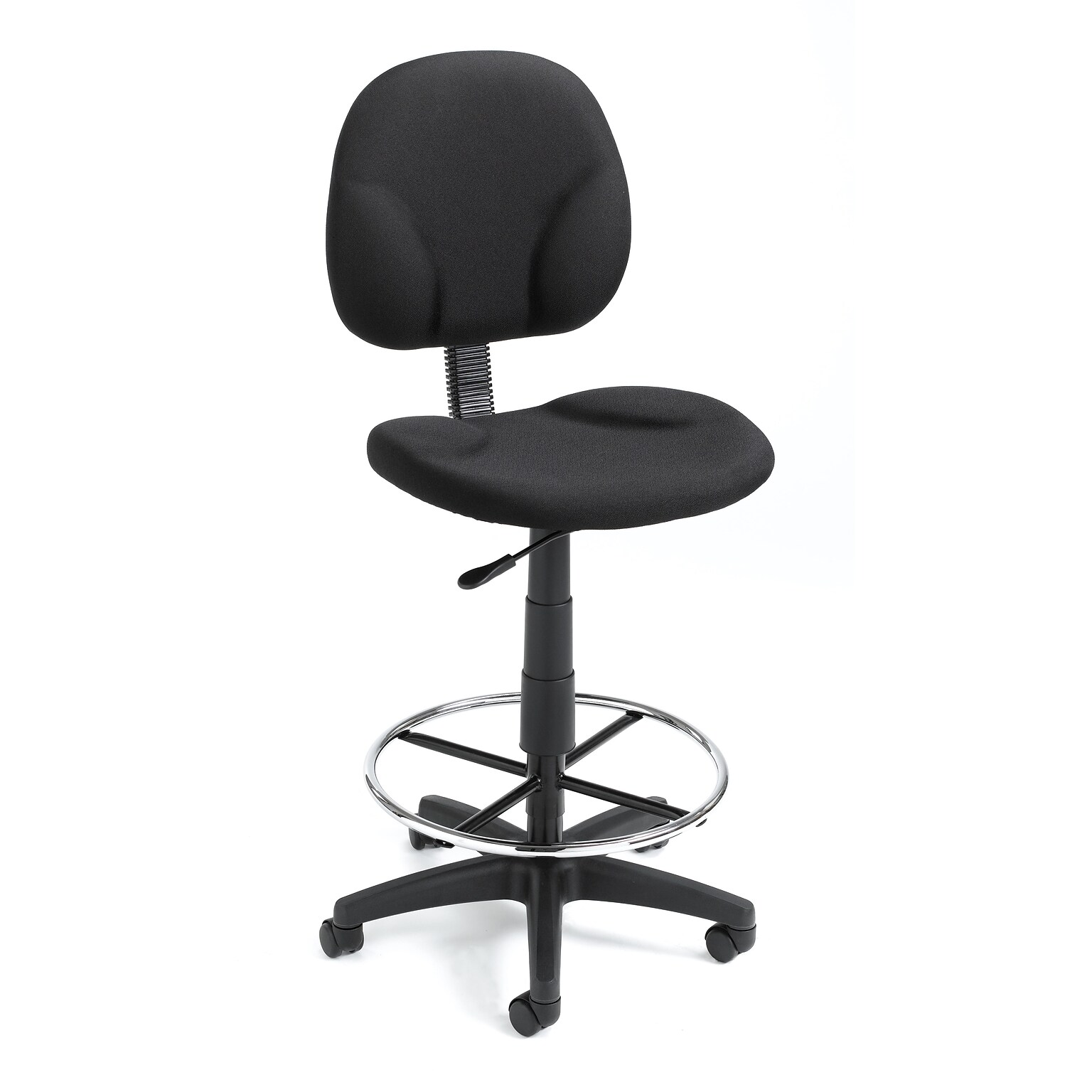 Boss Office Products Armless Fabric Drafting Stool with Swivel Base and Lumbar Support, Black (B1690-BK)