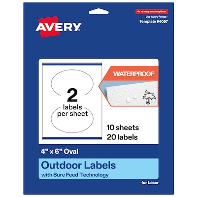 Avery Oval Laser Multipurpose Labels, 4 x 6, White, 20/Pack (19479399192)
