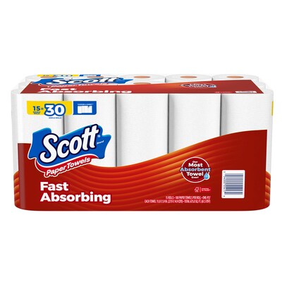 Scott Choose-A-Sheet Kitchen Roll Paper Towels, 1-ply, 102 Sheets/Roll, 15 Rolls/Pack (36371/55417)