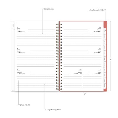 2026 Blue Sky Bespoke Letterpress Pomegranate Blush 5" x 8" Calendar Year Weekly & Monthly Planner, Faux Leather Cover (156222)