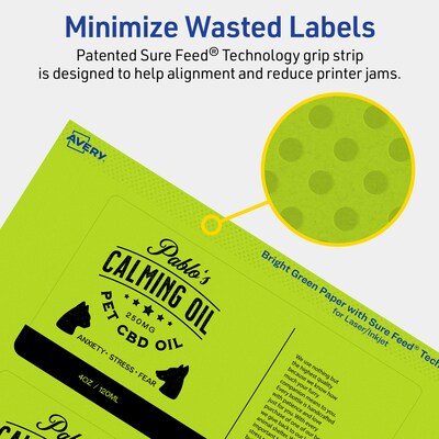 Avery Laser/Inkjet Multipurpose Rectangle Labels, 3" x 6", Bright Green, 30/Pack (94249)