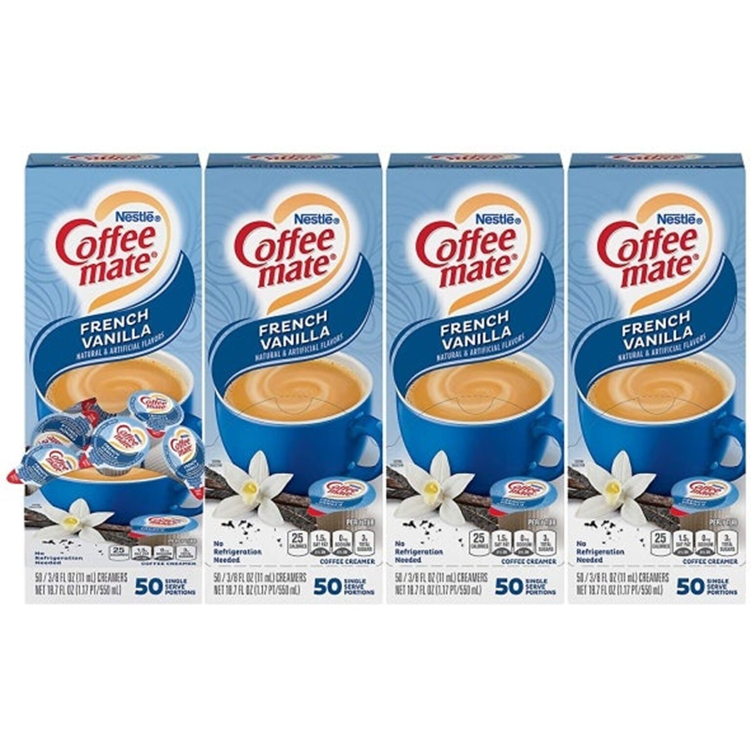Coffee mate French Vanilla Lactose Free Liquid Creamer, 0.38 fl. oz., 50/Dispenser, 4 Dispensers/Carton (NES35170)