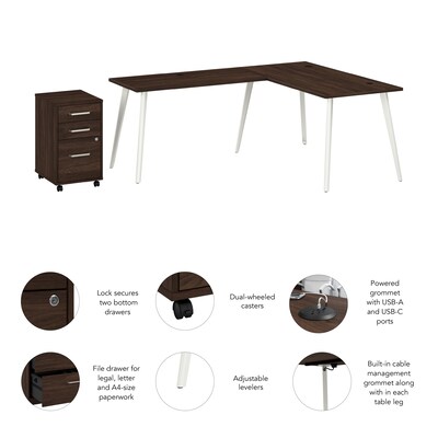 Bush Business Furniture Vista 60"W L Shaped Desk with Mobile File Cabinet, Black Walnut (VST008BWSU)