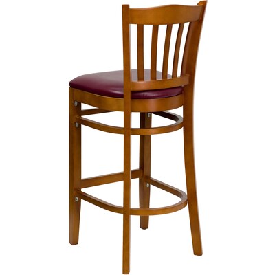 Flash Furniture HERCULES Traditional Wood Vertical Slat Back Barstool, Cherry/Burgundy, 2-Pieces/Pack (2XUW08BVRTCHBGV)